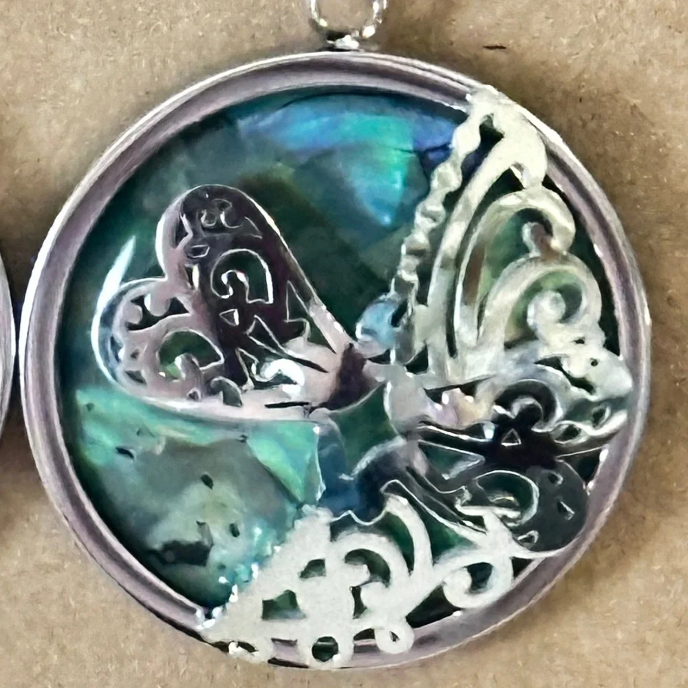 316L Stainless Steel -Genuine Abalone shell dragonfly earrings round. NWOT - Picture 11 of 13